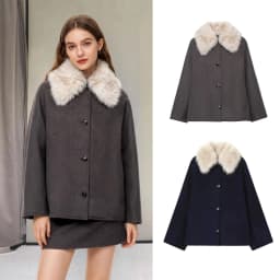 Vintage Women's Cropped Hooded Coats Fur Collar Full Sleeve Single Breasted Pocket Jacket 2025 Autum