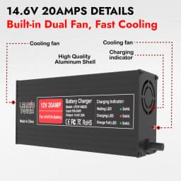 14,6 V 20 A Inteligentní nabíječka baterií Lifepo4 4S 12 V s vysokým výkonem pro lithium-železitý fosfát LFP RV baterie Inteligentní nabíječky - náhled 2