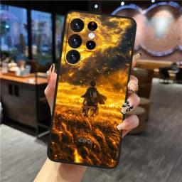 Pouzdro na telefon Attack on Titan s motivem Eren Yeager a anime pro Samsung S25 S24 S23 S22 S21 S20 Lite FE Plus Ultra 5G černé - náhled 4