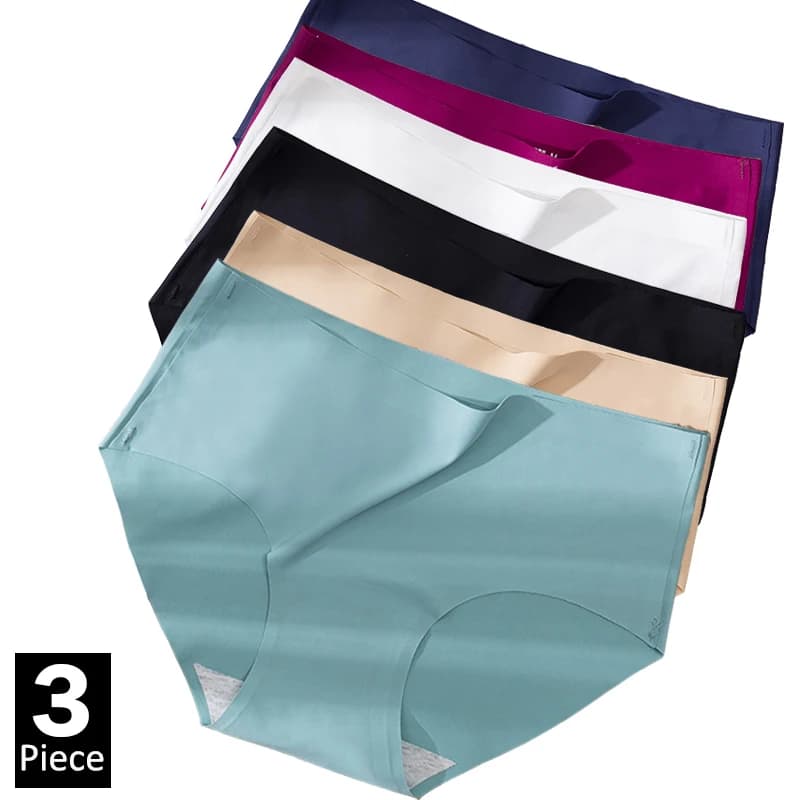 3 ks Plus Size spodní prádlo Dámské kalhotky Ice Silk Jednobarevné Dámské bezešvé kalhotky Dívčí kalhotky Breath Sexy spodní prádlo Žena