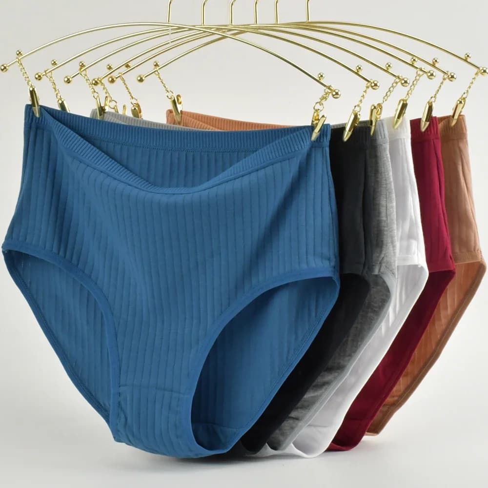 Měkké bavlněné kalhotky s vysokým pasem pro ženy, prodyšné, plus size, dámské kalhotky, pruhované