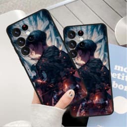 Pouzdro na telefon Attack on Titan s motivem Eren Yeager a anime pro Samsung S25 S24 S23 S22 S21 S20 Lite FE Plus Ultra 5G černé - náhled 3