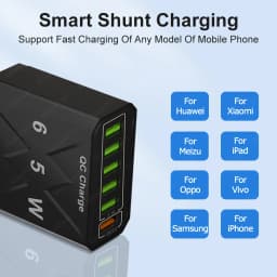 65W 6portová USB nabíječka Rychlonabíjecí adaptér pro telefon pro iPhone Samsung Xiaomi EU/US/UK/KR Rychlonabíječka do zásuvky - náhled 3