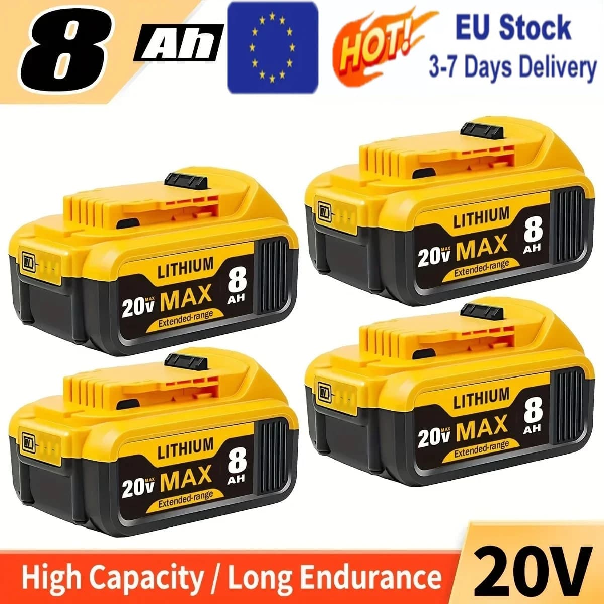 Pro originální lithium-iontovou baterii Dewalt, náhradní baterie s dlouhou životností DCB202 DCB203 DCB205 DCB609 DCB612 20V Dewalt 8Ah