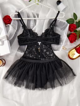 Sexy Set Open Bodysuit Underwear For Women Lace Perspective Night Skirt Sex Costumes Erotic Lingerie