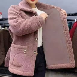 Thickened Fleece Women's Jacket Mid-Length Warm Outerwear Lamb Velvet Mom's Style Coat Polyester Fib