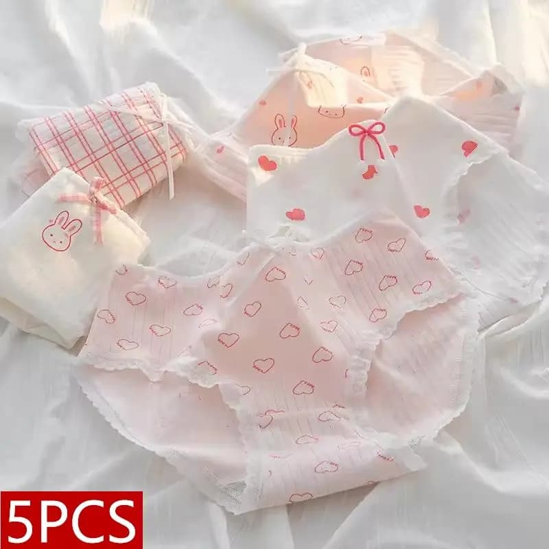 5 ks/sada bavlněného spodního prádla, roztomilé dívčí kalhotky s mašlí, dámské kalhotky, prodyšné kalhotky, sexy krajkové spodní prádlo, velikost M-XL, výprodej