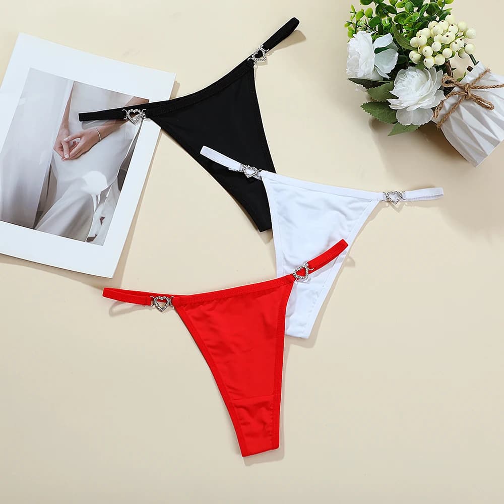Dámské sexy tanga s nízkým pasem, tangami a srdíčky, dekoracemi ve tvaru srdce, bikiny, intimní prádlo s T-back efektem, nové módní kalhotky do rozkroku