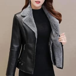 Plyšové klopy z umělé kůže pro ženy, kožená bunda, jaro, podzim, slim fit kardigan, svrchní oblečení, dámská krátká bunda - náhled 4