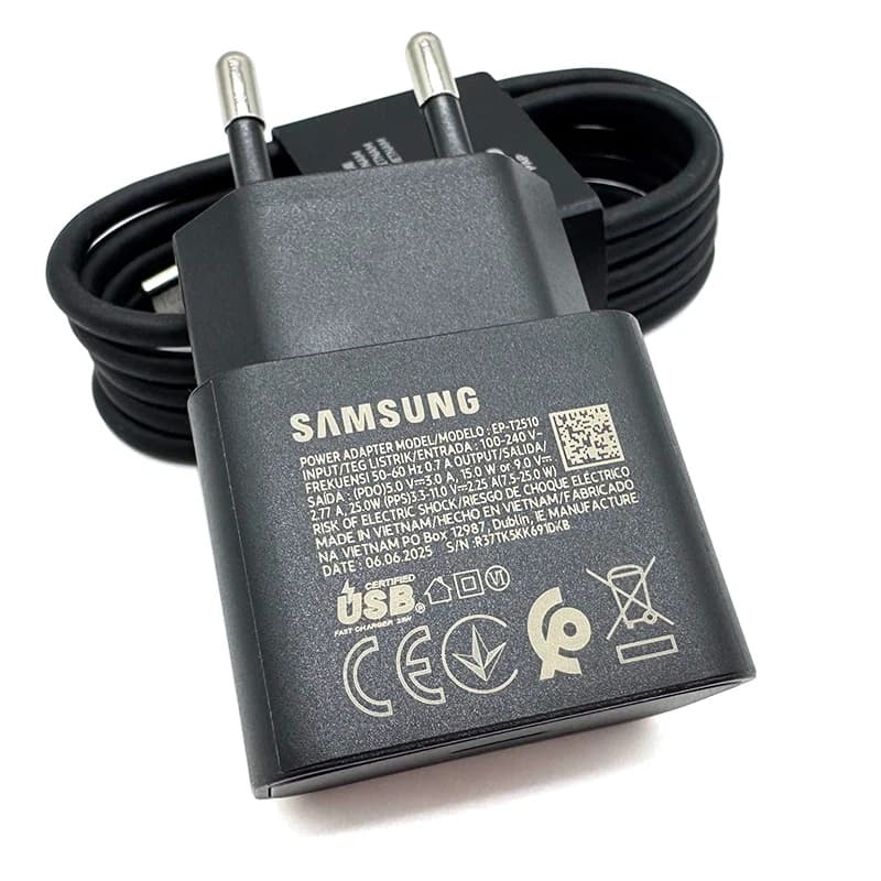 Samsung 25W super rychlá nabíječka typu C adaptér s EU zástrčkou EP-T2510 pro Galaxy S25 S24 S23 S10 Plus A54 A23 A55 A34 Z Fold 7 6 Flip 5