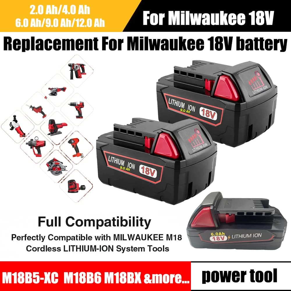 Pro Milwaukee M18 18V 6.0Ah/9.0Ah Li-ion náhradní baterie M18B5-XC elektrické nářadí dobíjecí baterie M18B6,48-11-1860,M18B4