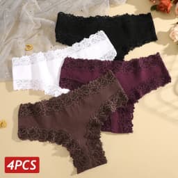 4PCS/Set Cotton Panties for Women Floral Lace Seamless Brazilian Panties Low Rise Sexy Lingerie Fema