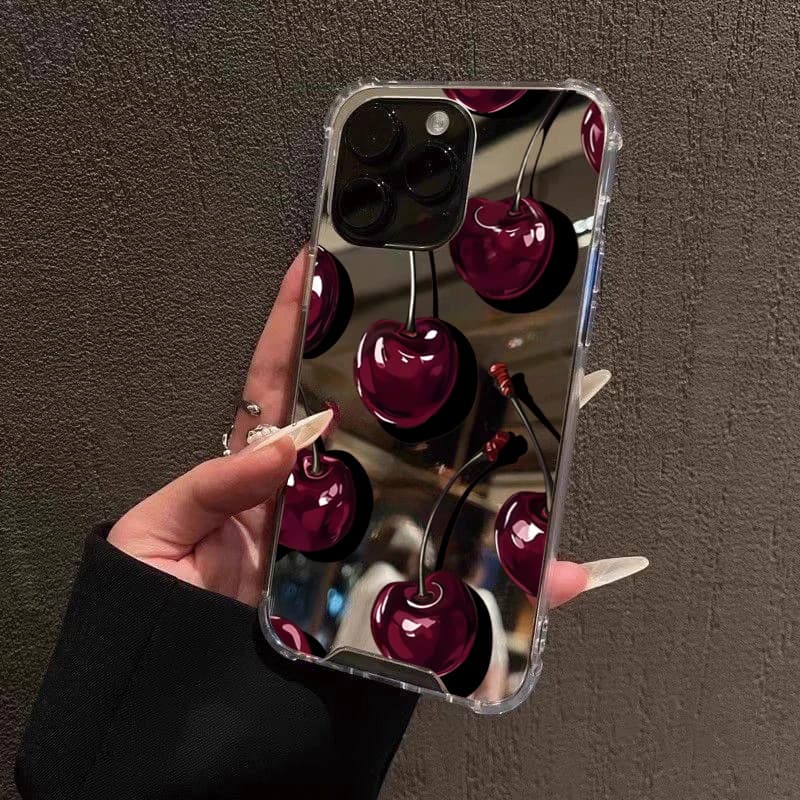 Roztomilý třešňový vzorovaný kryt na telefon pro Samsung Galaxy S25 S24 S23 S22 S21 Ultra Plus FE A06 A14 A23 A36 A52 A55 kryt na make-up s zrcátkem