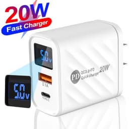 PD Type C USB Quick Charge 3.0 Wall Phone Charger 20W Fast Charging Digital Display Charger Adapter 
