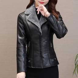 Plyšové klopy z umělé kůže pro ženy, kožená bunda, jaro, podzim, slim fit kardigan, svrchní oblečení, dámská krátká bunda - náhled 3