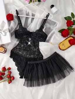 Sexy sada otevřeného body spodní prádlo pro ženy krajka perspektiva noční sukně erotické kostýmy erotické spodní prádlo korzety podprsenka a kalhotky sada - náhled 2