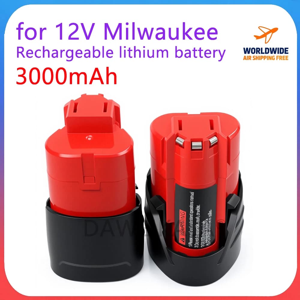 Náhradní baterie 12V 3Ah pro Milwaukee M12 XC 12V lithium-iontová baterie kompatibilní s elektrickým nářadím 48-11-2420 48-11-2411