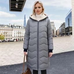 Dámská dlouhá péřová bunda z roku 2025, zimní fleecová podšívka, zesílená péřová bunda, větruodolná teplá prošívaná parka s kapucí na zip a bavlněný kabát - náhled 2