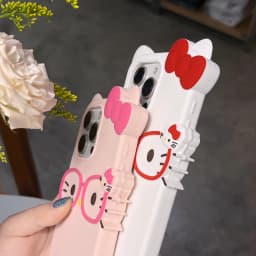 Silikonové pouzdro s 3D kreslenými brýlemi Hello Kitty pro iPhone 11 12 13 Mini 14 15 16 17 Pro X XS Max 7 8 6 6S Plus XR 4 4S 5 5S - náhled 4