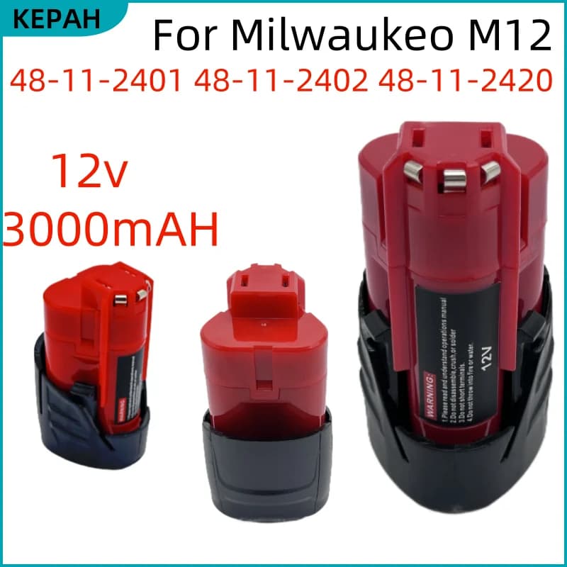 Nová akumulátorová baterie 3000mAh 12V kompatibilní s Milwaukee M12 XC 48-11-2410 48-11-2420 48-11-2411 12