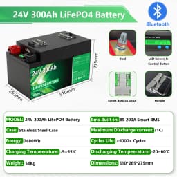 LiFePO4 24V 300Ah 200Ah 100Ah 340Ah 140Ah 12V lithiová baterie Bluetooth třídy A 6000 cyklů pro solární obytné vozy, golfové vozíky, lodě, skladem EU - náhled 2