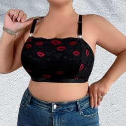 1XL-4XL Plus Size Sexy Dámské Podprsenky Červené Rty Tisk Bez Vycpávky Dámské Spodní Prádlo Nastavitelný Ramenní Popruh Bez Kostic Sexy Lístek - náhled 3