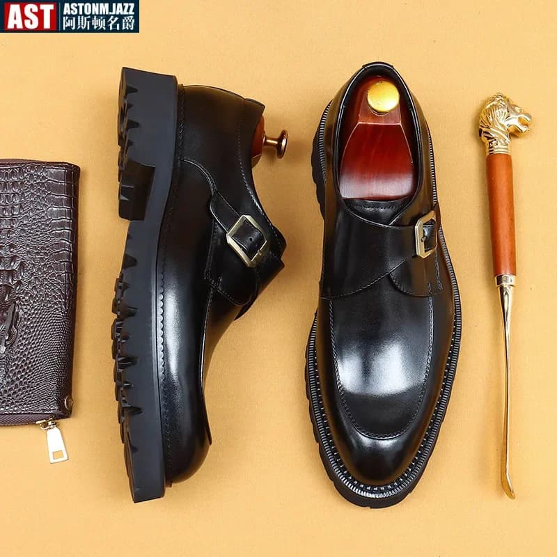 Pánské luxusní tenisky z pravé kůže s monk strap a dvojitou přezkou wingtip brogue