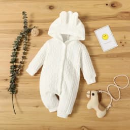 Overal pro kojence 0-18 měsíců s kapucí a oušky jednobarevný dlouhý rukáv unisex - náhled 4
