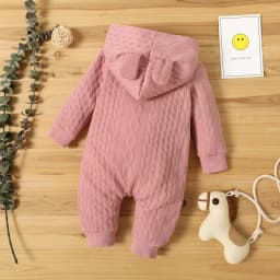 Overal pro kojence 0-18 měsíců s kapucí a oušky jednobarevný dlouhý rukáv unisex - náhled 6
