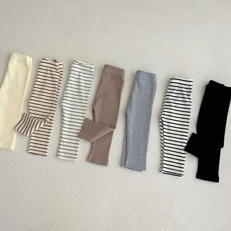 0-3T Dětské unisex pruhované legíny bavlněné elastické slim střih