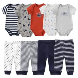 Dětské unisex bavlněné body a kalhoty pro novorozence s kresleným potiskem krátký rukáv 6/9/10 ks - náhled 3