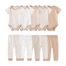 Dětské unisex bavlněné body a kalhoty pro novorozence s kresleným potiskem krátký rukáv 6/9/10 ks - náhled 6