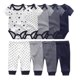 Dětské unisex bavlněné body a kalhoty pro novorozence s kresleným potiskem krátký rukáv 6/9/10 ks - náhled 7