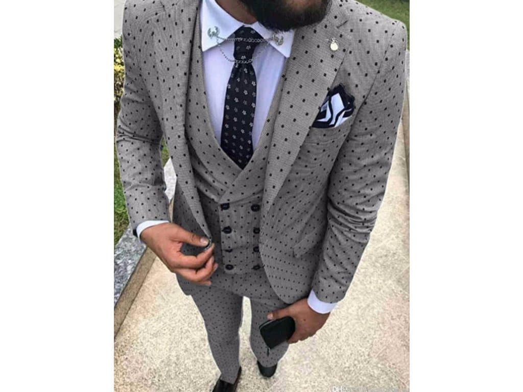 Elegantní Pánský Puntíkatý Oblek - Kalhoty + Vesta + Sako
