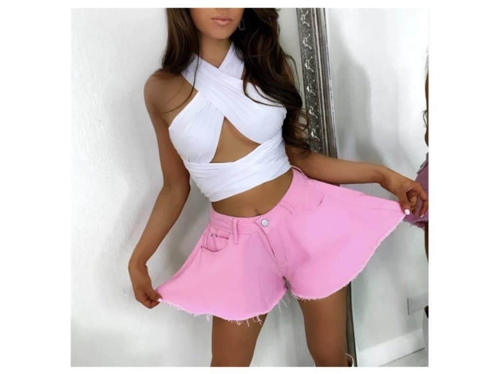 Dámské Džínové šortky Léto Volný Styl růžové