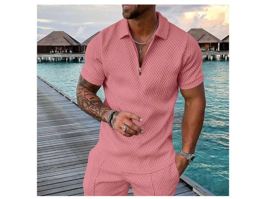 Pánské léto Havajské tričko s límcem růžové