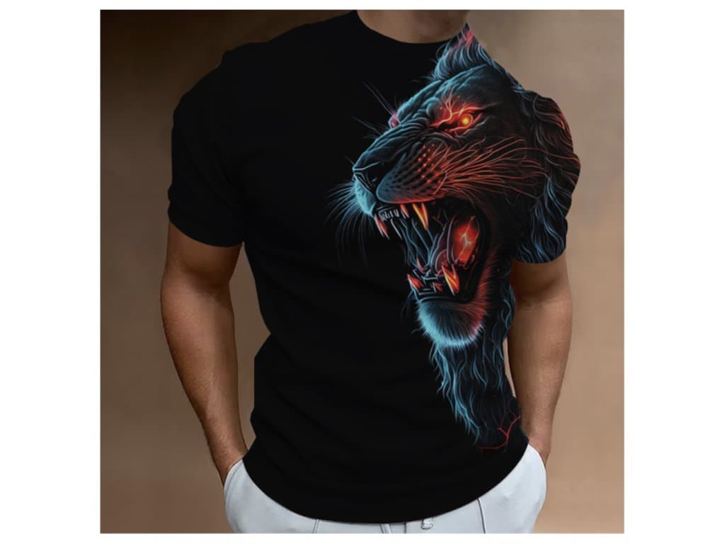 Pánské tričko 3D Lev černé