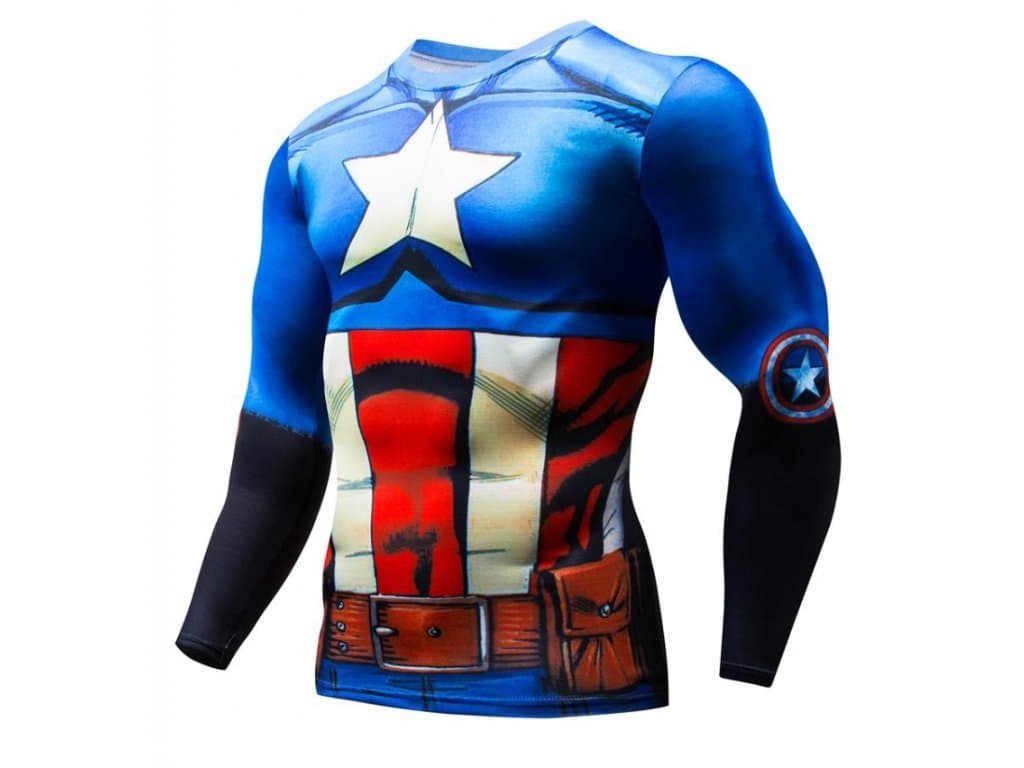 Sportovní Fitness Tričko Kapitán amerika s dlouhým rukávem