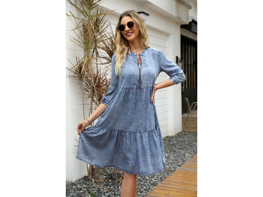 Dámské Jaro Léto džínoviny Vintage šaty modré