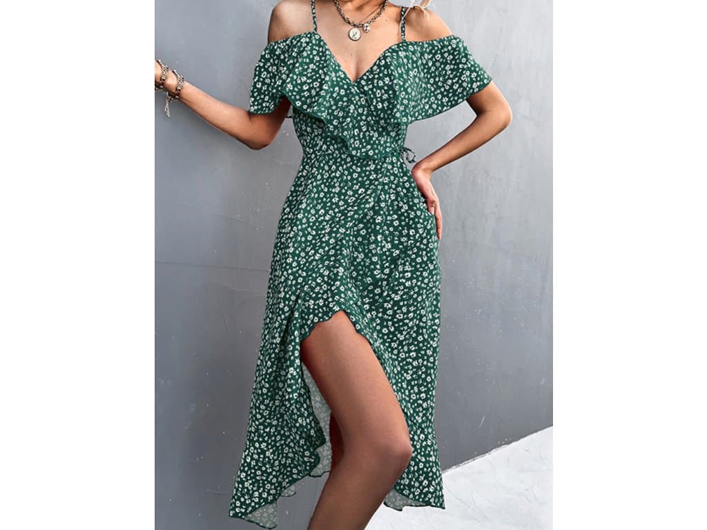 Dámské Jaro Léto Sexy Šaty s květinovým potiskem zelené