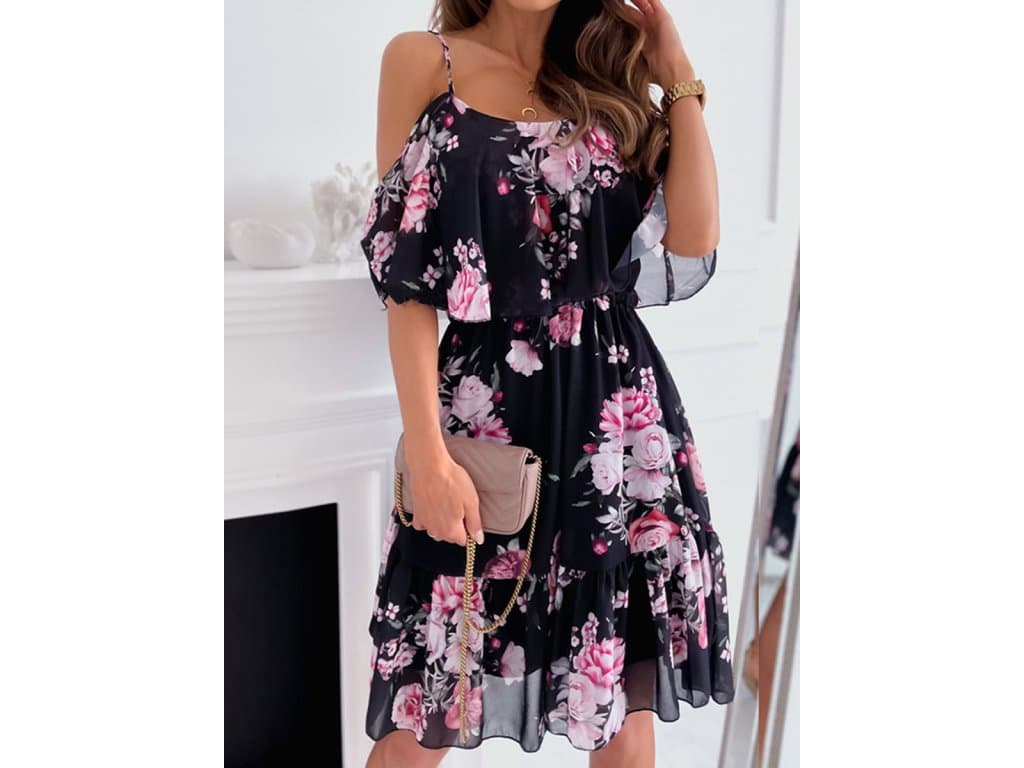 Dámské Šaty s květinovým potiskem Letní černé