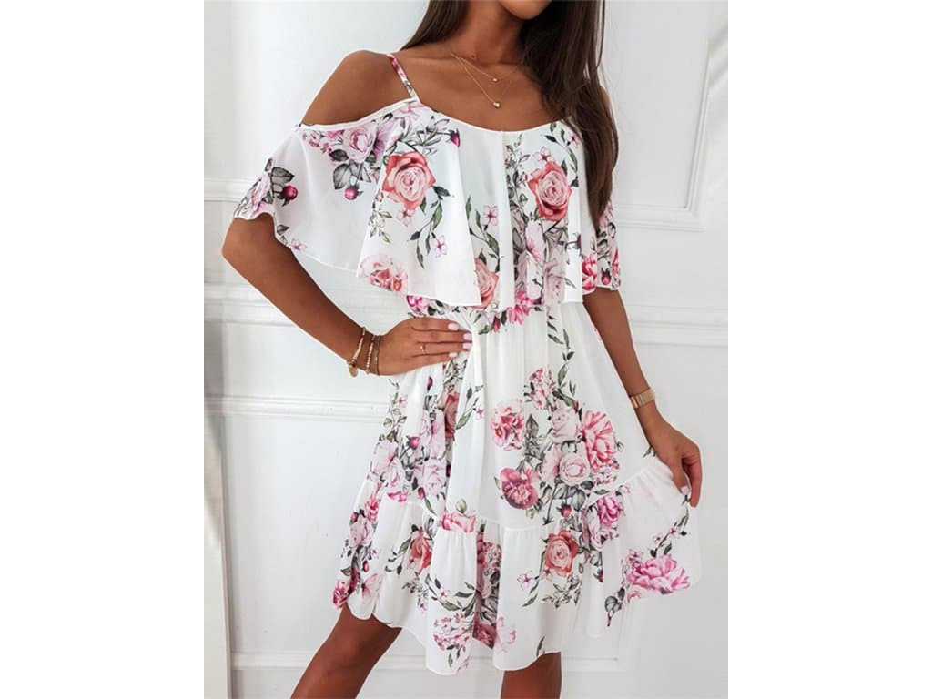 Dámské Šaty s květinovým potiskem Letní bílé