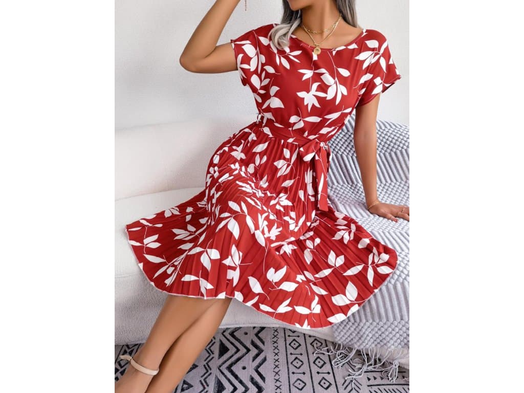 Květinové Dlouhé šaty Dámské Jaro Léto červené