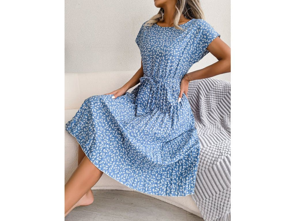 Květinové Dlouhé šaty Dámské Jaro Léto modré