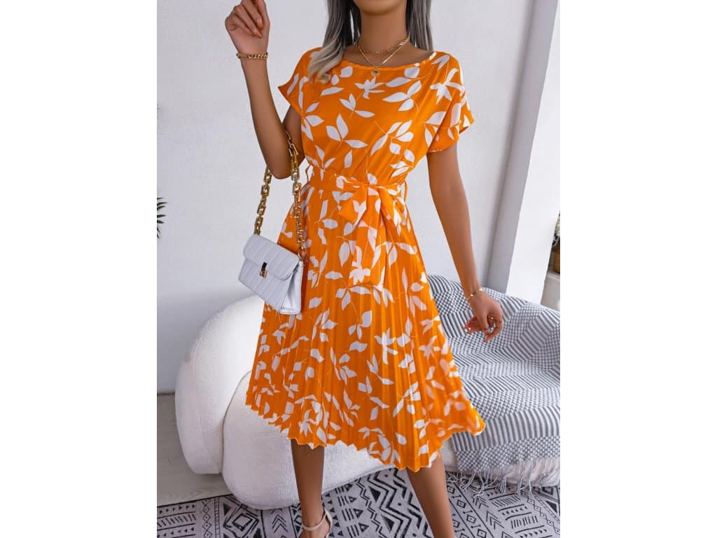 Květinové Dlouhé šaty Dámské Jaro Léto oranžové
