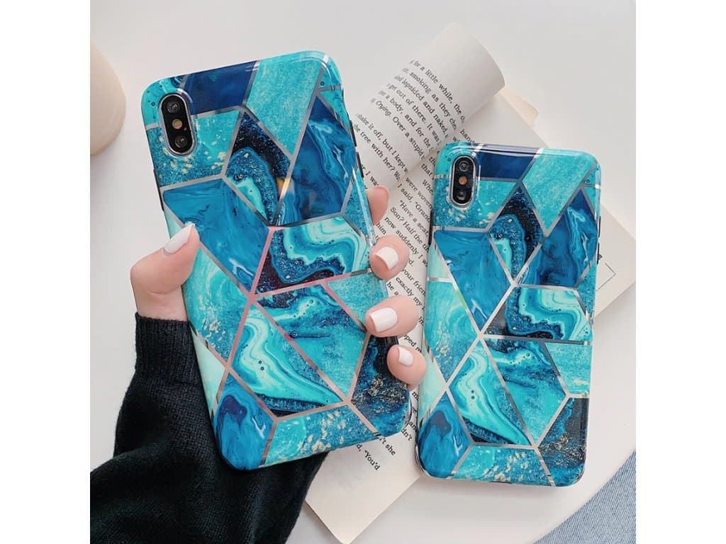 Geometrický Mramorový Kryt modrý pro iPhone 11 Pro Max XR XS Max 6 6S 7 8 Plus X