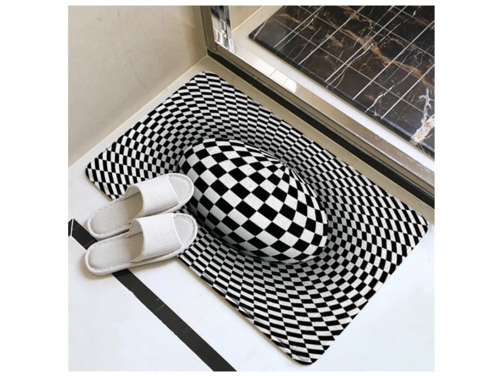Rohožka Podložka na podlahu 3D iluze šachovnice ovál