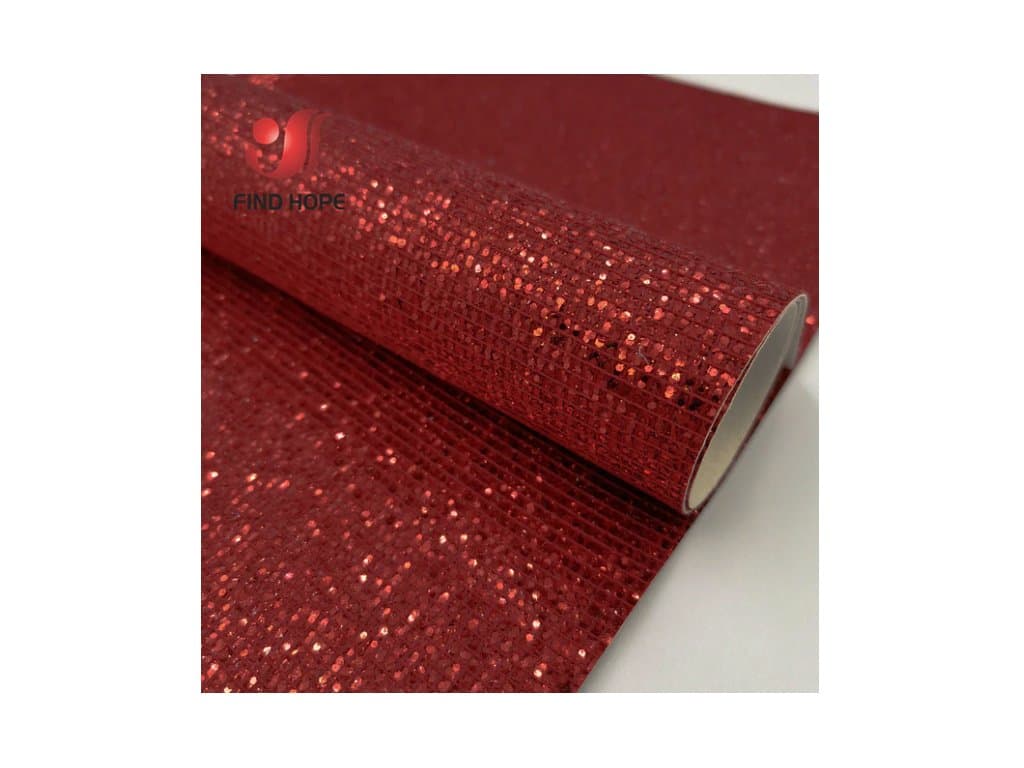 Kostkovaná flitrová třpytivá duhová tkanina červená