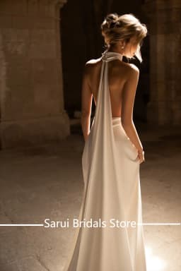 Sexy svatební šaty s odhalenými zády a hlubokým výstřihem do V, bez rukávů a hlubokým výstřihem do V, saténové svatební šaty s odhalenými zády a rukávy pro svatební šaty - náhled 10