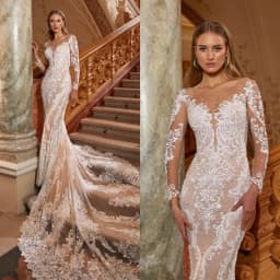 Svatební šaty z organzy s dlouhým rukávem a výstřihem do V, elegantní, svatební, vestido de novia, bílé, střih... - náhled 4